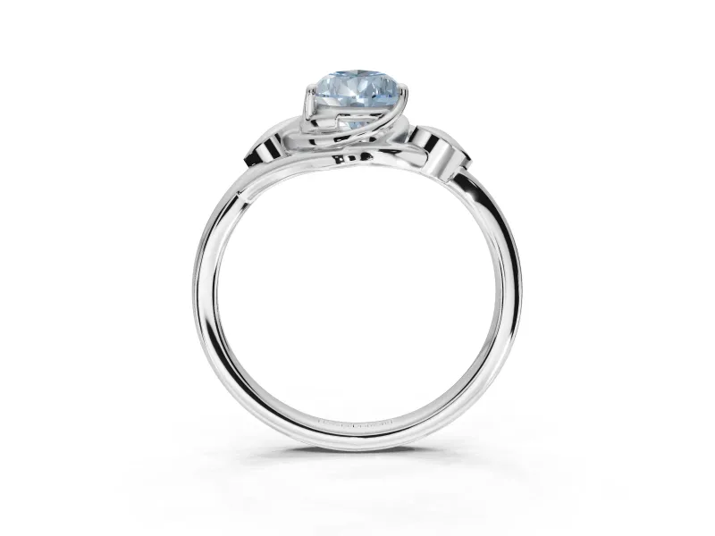 Pear-Shaped Leaf Bypass Solitaire Engagement Ring Setting for a Fancy Blue Lab-Grown Diamond | Sterling Silver