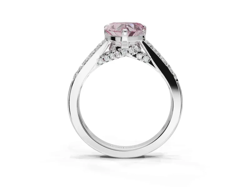 Heart-Shaped Pavé Engagement Ring Setting for a Fancy Pink Lab-Grown Diamond | Crossover Gallery | Sterling Silver