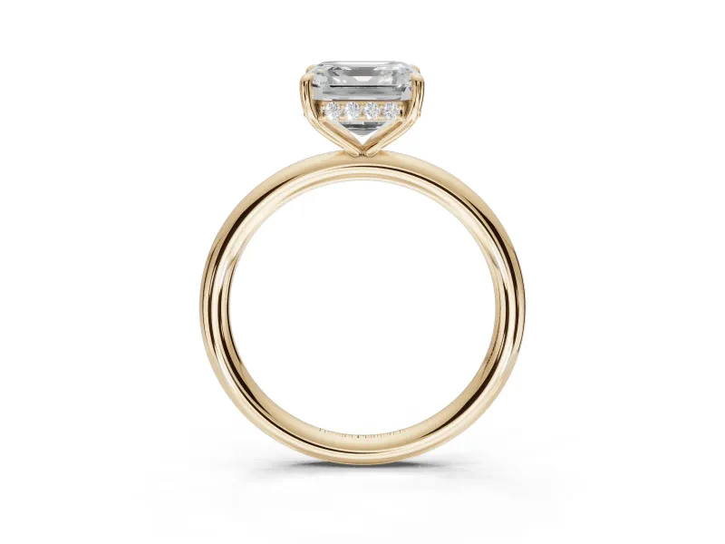 Asscher Cut Hidden Halo Engagement Ring Setting | Thin Plain Band | Yellow Gold
