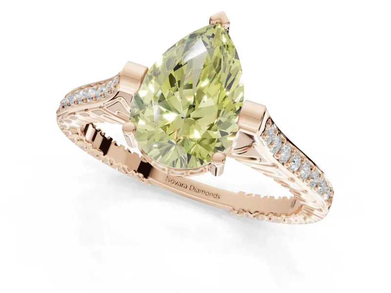 Pear-Shaped Vintage Cathedral Engagement Ring Setting for a Fancy Yellow Lab-Grown Diamond | Carved Band | Rose Gold