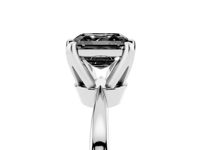 Fancy Black Asscher Cut Diamond Solitaire Engagement Ring Set in White gold with Slim Tapered Solitaire Band