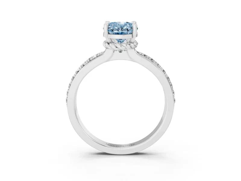 Oval Channel Set Engagement Ring Setting for a Fancy Blue Lab-Grown Diamond | Rope Collar | Platinum