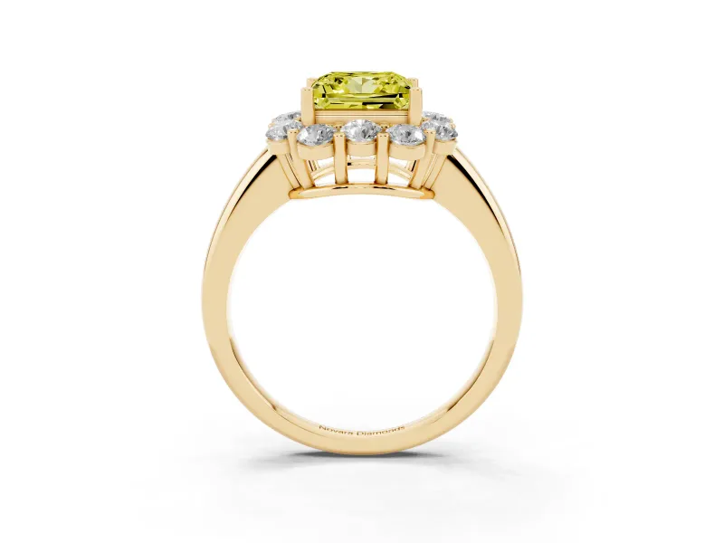 Princess Cut Graduated Milgrain Halo Engagement Ring Setting for a Fancy Yellow Lab-Grown Diamond | Yellow Gold