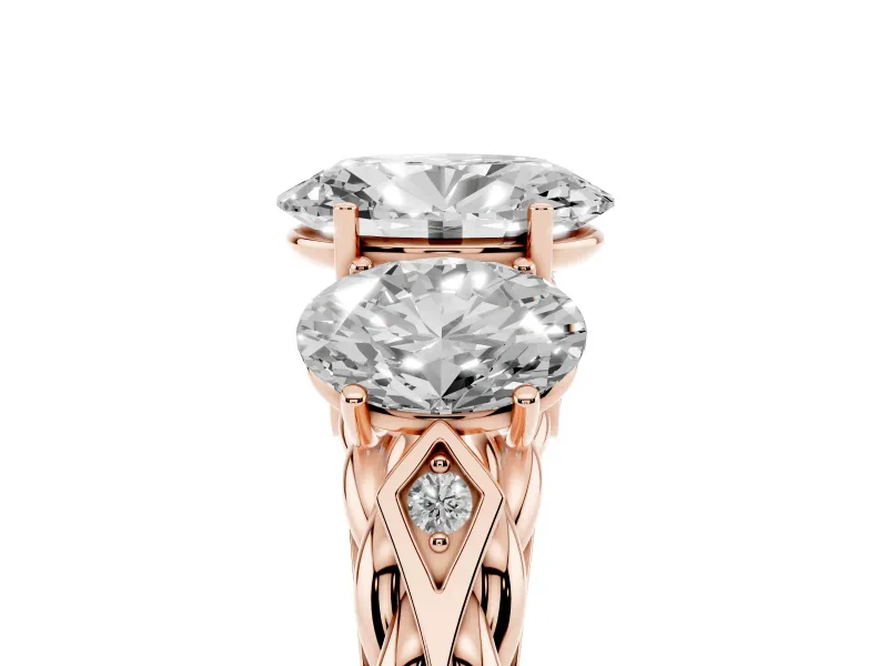 Oval Cut Diamond Three-Stone Ring Set in Rose gold with Braided Band