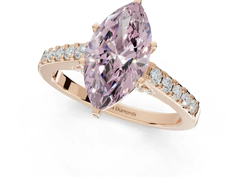 Marquise Pavé Solitaire Engagement Ring Setting for a Fancy Pink Lab-Grown Diamond | Crossover Gallery | Rose Gold