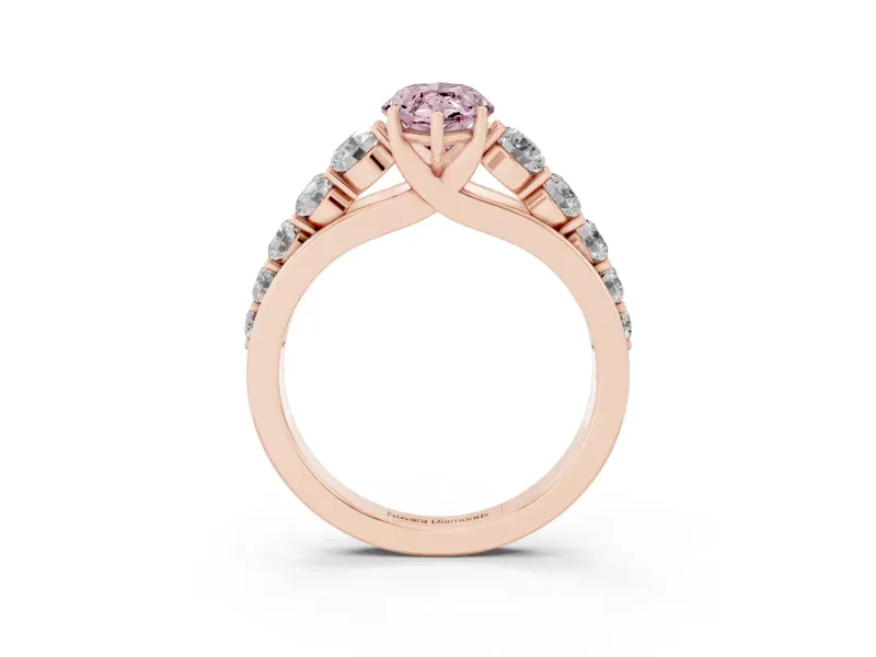 Marquise Graduated Side Stone Engagement Ring Setting for a Fancy Pink Lab-Grown Diamond | Flat Top Band | Rose Gold