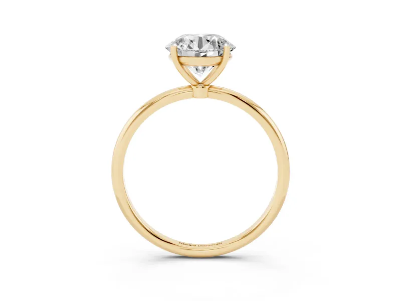 Round Thin Solitaire Engagement Ring Setting | Straight Plain Band | Yellow Gold
