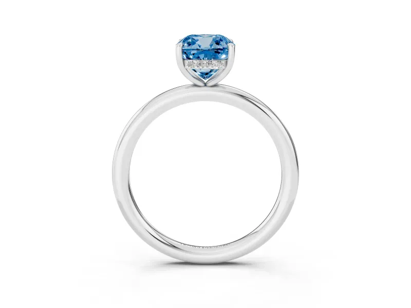 Cushion Cut Hidden Halo Ring Setting for a Fancy Blue Lab-Grown Diamond | Platinum
