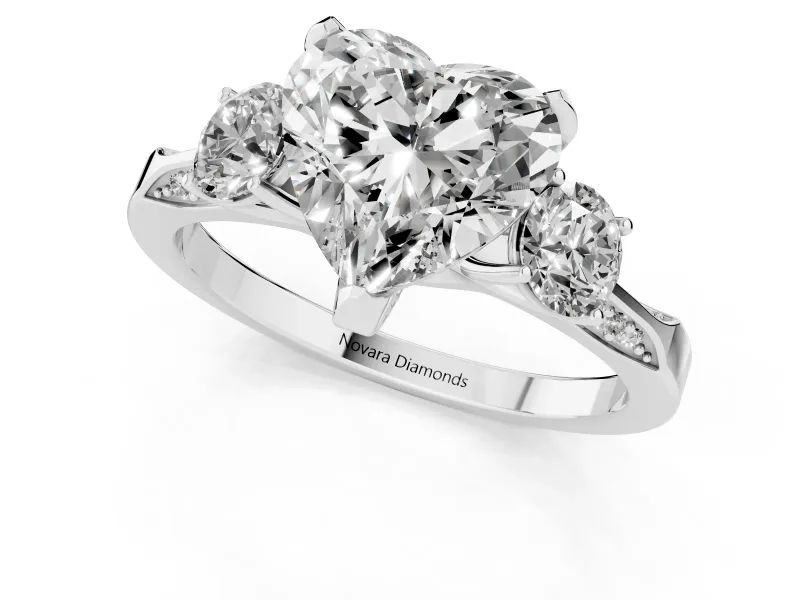 Heart-Shaped Hidden Halo Three Stone Engagement Ring Setting | Pave Gallery | Platinum
