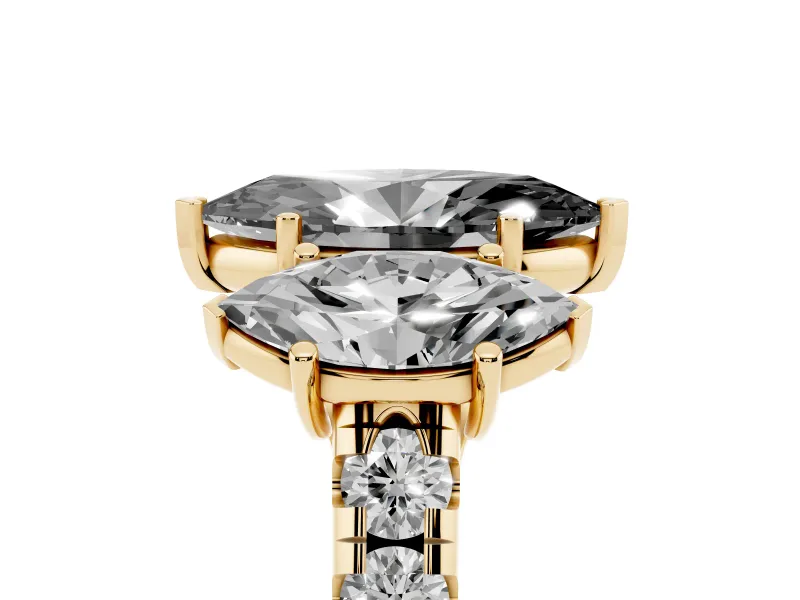 Marquise Three Stone Engagement Ring Setting for a Black Center | Accented Shoulders | Yellow Gold
