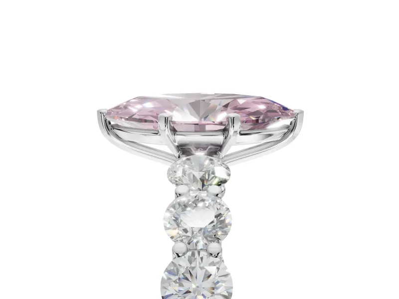Marquise Side Stone Engagement Ring Setting for a Fancy Pink Lab-Grown Diamond | Scalloped Prong Accents | Platinum