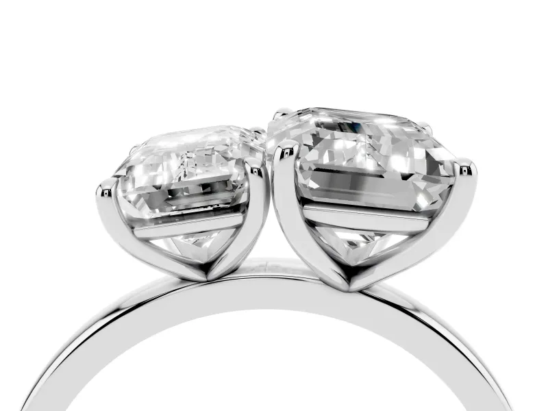Emerald Cut and Emerald Cut Toi Moi Ring Set in White gold with Prong Setting