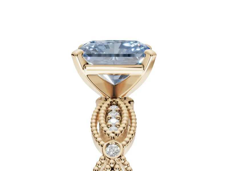 Radiant Cut Vintage Engagement Ring Setting for a Fancy Blue Lab-Grown Diamond | Graduated Stations | Yellow Gold