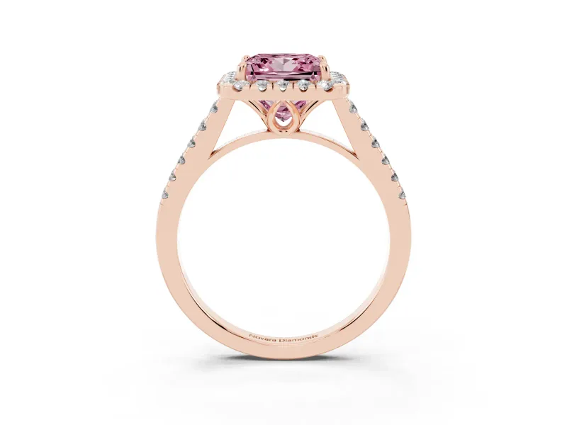 Princess Cut Raised Halo Engagement Ring Setting for a Fancy Pink Lab-Grown Diamond | Rose Gold