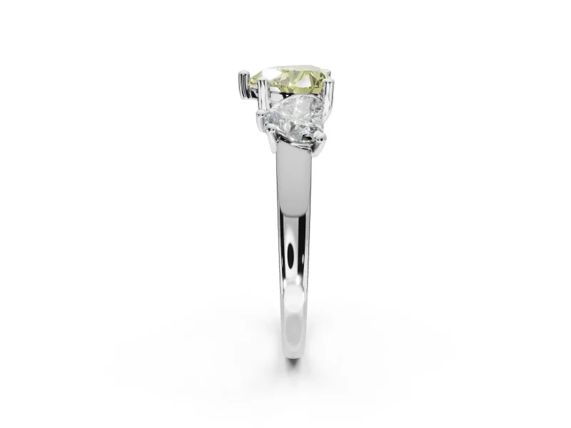 Heart-Shaped Three Stone Engagement Ring Setting for a Fancy Yellow Lab-Grown Diamond | Tapered Band | Sterling Silver
