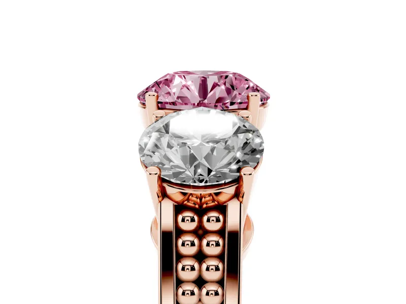 Round Engagement Ring Setting for a Fancy Pink Lab-Grown Diamond | Three Stone | Rose Gold