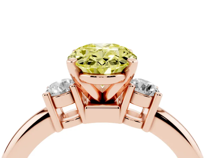 Oval Three Stone Engagement Ring Setting for a Fancy Yellow Lab-Grown Diamond | Round Side Stones | Rose Gold