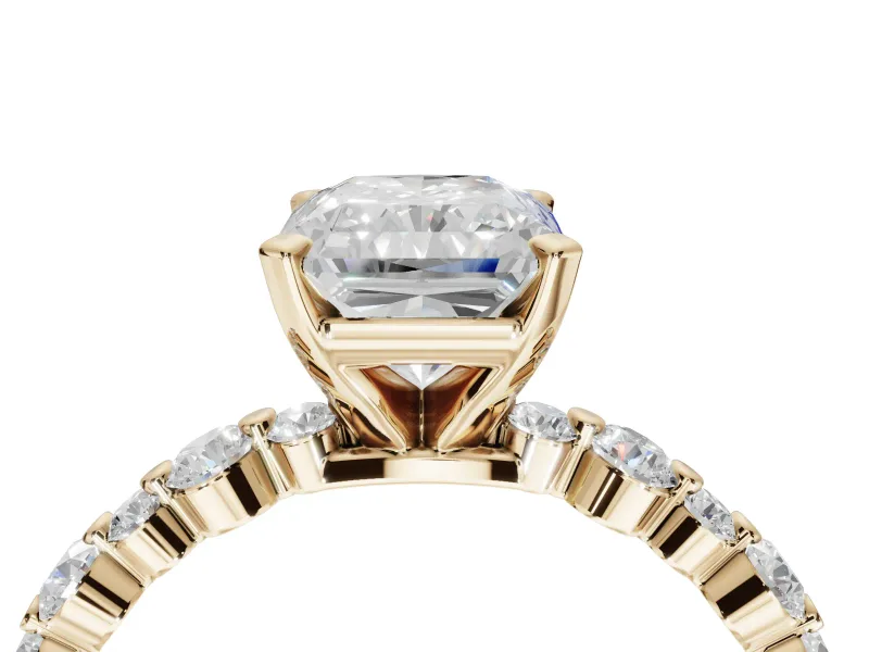 Radiant Cut Pavé Solitaire Engagement Ring Setting | Alternating Accents | Yellow Gold