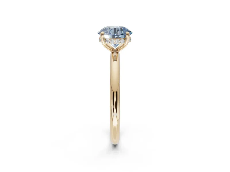 Round Hidden Halo Ring Setting for a Fancy Blue Lab-Grown Diamond | Yellow Gold
