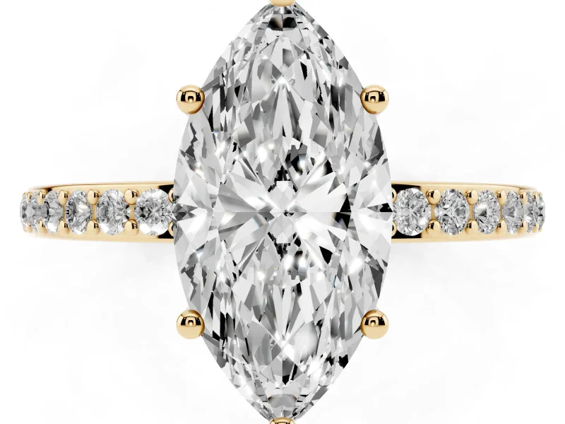 Marquise Cut Diamond Pavé Band Ring Set in Yellow gold with Prong-Set Center Stone