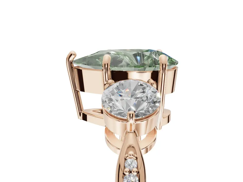 Pear-Shaped Three Stone Engagement Ring Setting for a Fancy Green Lab-Grown Diamond | Tapered Pave Band | Rose Gold