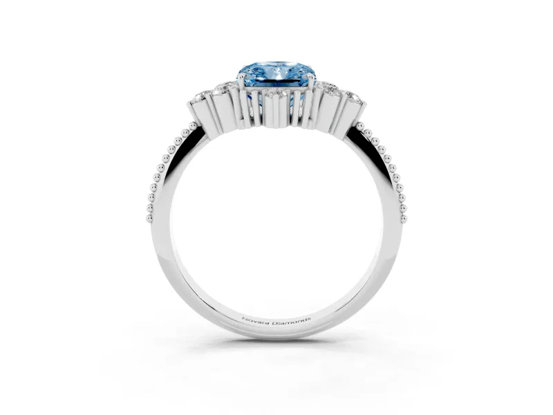 Fancy Blue Radiant Cut Diamond Cluster Ring Set in White gold with Beaded Band