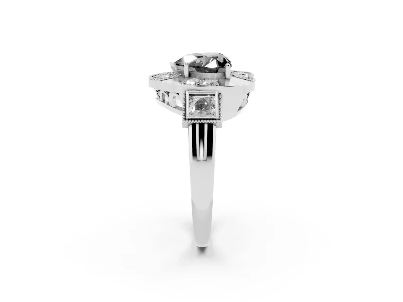 Fancy Black Heart Cut Diamond Milgrain Halo Ring Set in Platinum with Split Shank