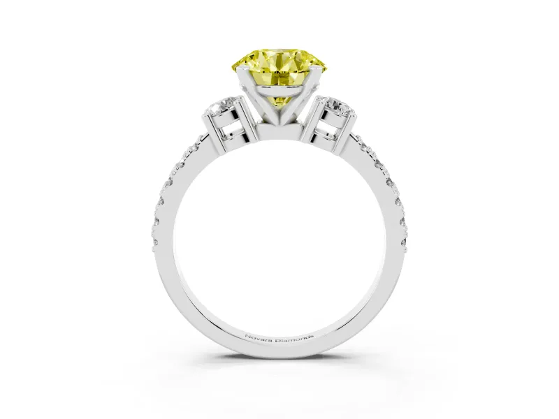 Round Three Stone Engagement Ring Setting for a Fancy Yellow Lab-Grown Diamond | Pavé Band | Sterling Silver