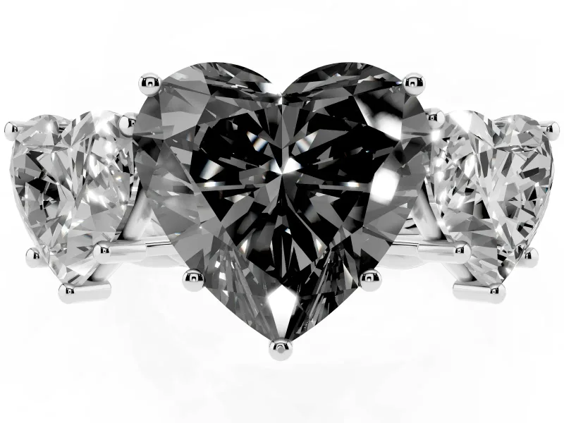 Heart-Shaped Three Stone Engagement Ring Setting for a Black Center | Braided Band | Platinum