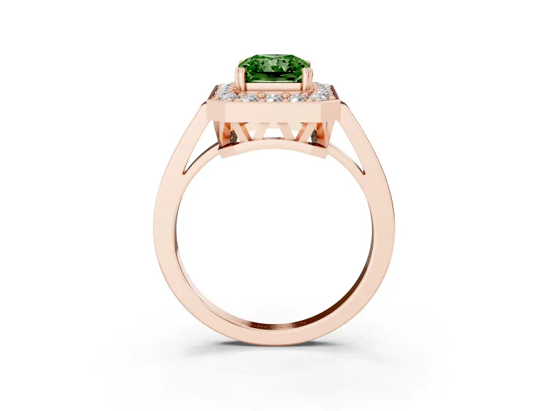 Radiant Cut Halo Engagement Ring Setting for a Fancy Green Lab-Grown Diamond | Polished Halo Rim | Rose Gold