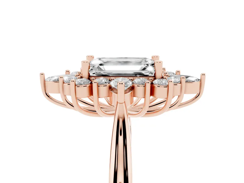 Emerald Cut Cluster Halo Engagement Ring Setting | Rose Gold