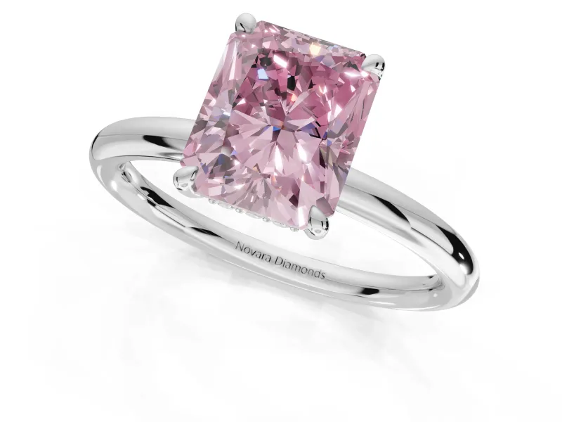 Radiant Cut Hidden Halo Ring Setting for a Fancy Pink Lab-Grown Diamond | White Gold
