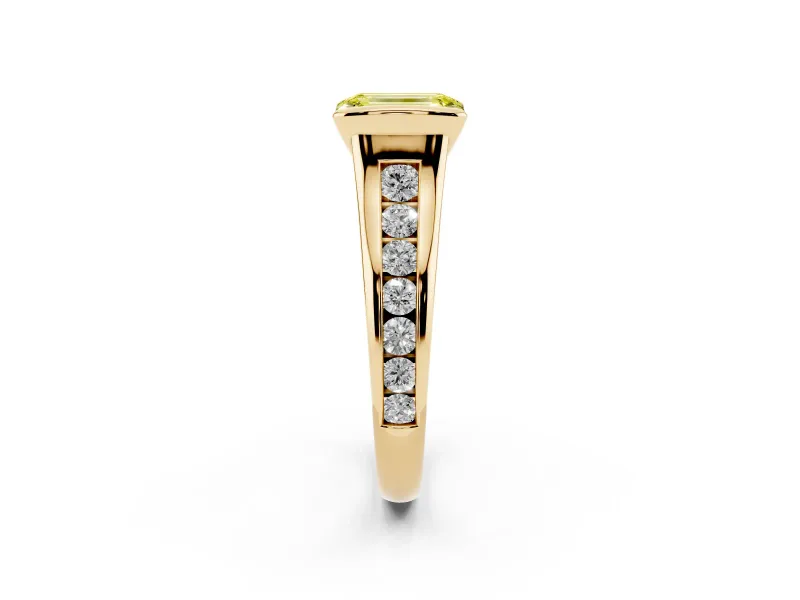 Emerald Cut Half Bezel Engagement Ring Setting for a Fancy Yellow Lab-Grown Diamond | Yellow Gold