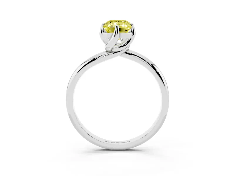 Emerald Cut Bypass Solitaire Engagement Ring Setting for a Fancy Yellow Lab-Grown Diamond | Plain Band | Sterling Silver