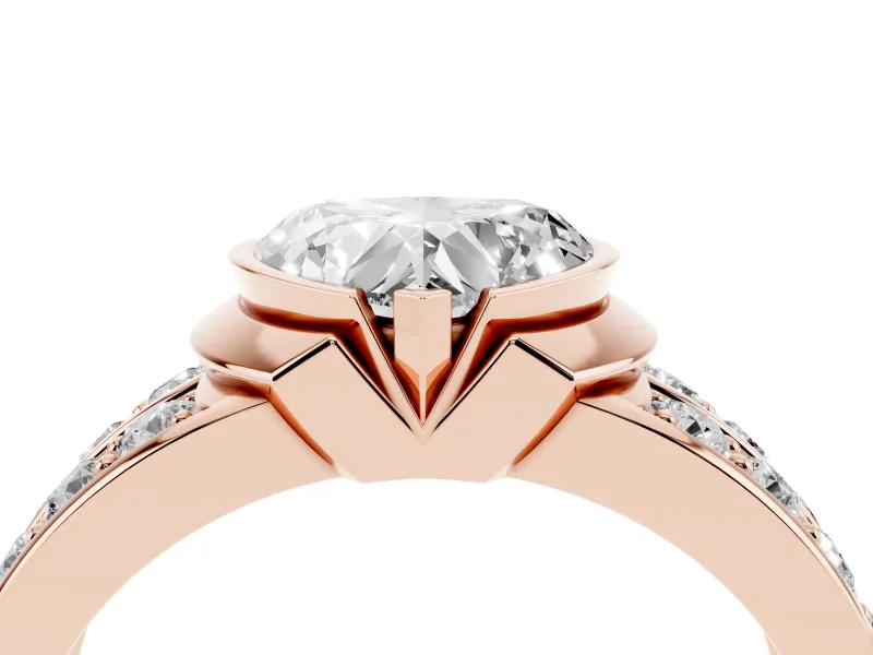 Heart-Shaped Half Bezel Engagement Ring Setting | Double Row Channel Band | Rose Gold