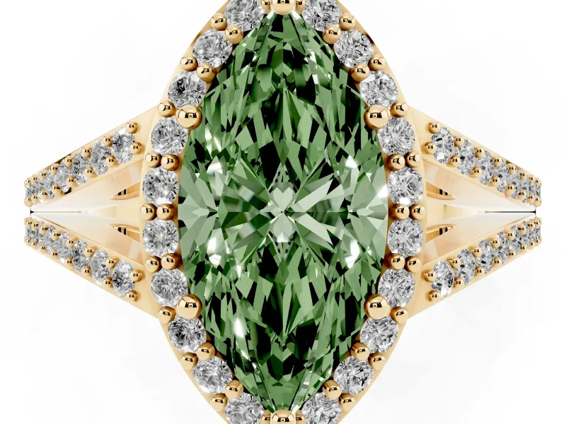 Marquise Split Shank Halo Engagement Ring Setting for a Fancy Green Lab-Grown Diamond | Yellow Gold