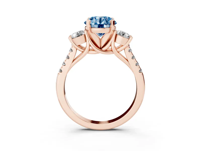 Round Three-Stone Engagement Ring Setting for a Fancy Blue Lab-Grown Diamond | Rose Gold