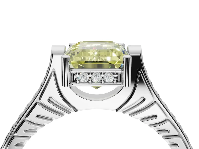 Emerald Cut Engagement Ring Setting for a Fancy Yellow Lab-Grown Diamond | Sterling Silver - Design NV-24586