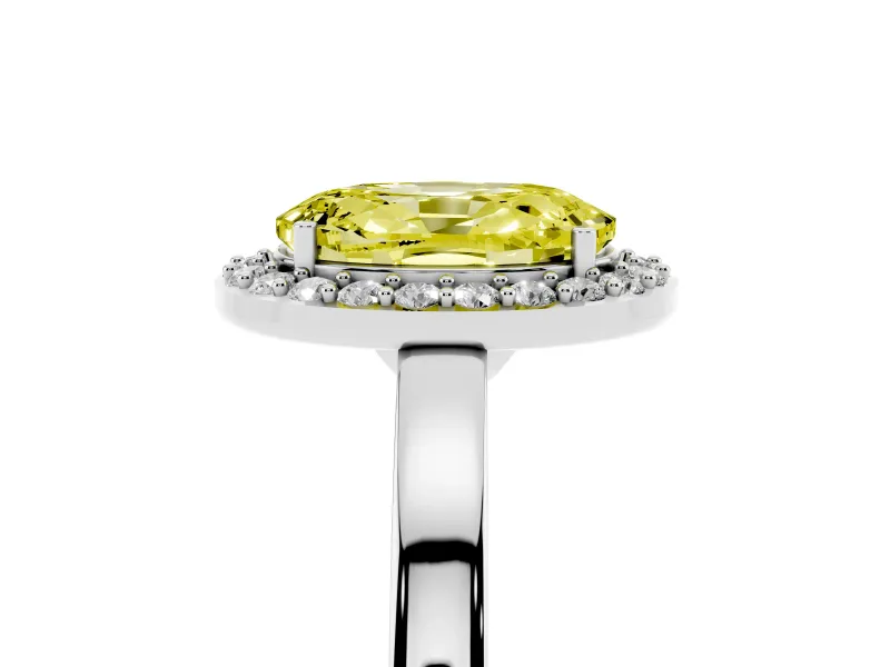 Fancy Yellow Oval Cut Diamond Halo Ring Set in Platinum with Solitaire Band and Prong Setting