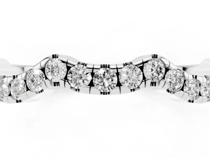 Round Diamond Curved Pavé Wedding Band Set in Silver with Nesting Profile