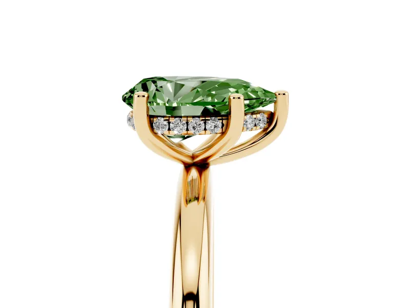 Pear-Shaped Hidden Halo Engagement Ring Setting for a Fancy Green Lab-Grown Diamond | Plain Band | Yellow Gold