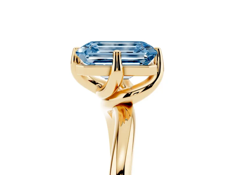 Emerald Cut Bypass Solitaire Engagement Ring Setting for a Fancy Blue Lab-Grown Diamond | Plain Band | Yellow Gold