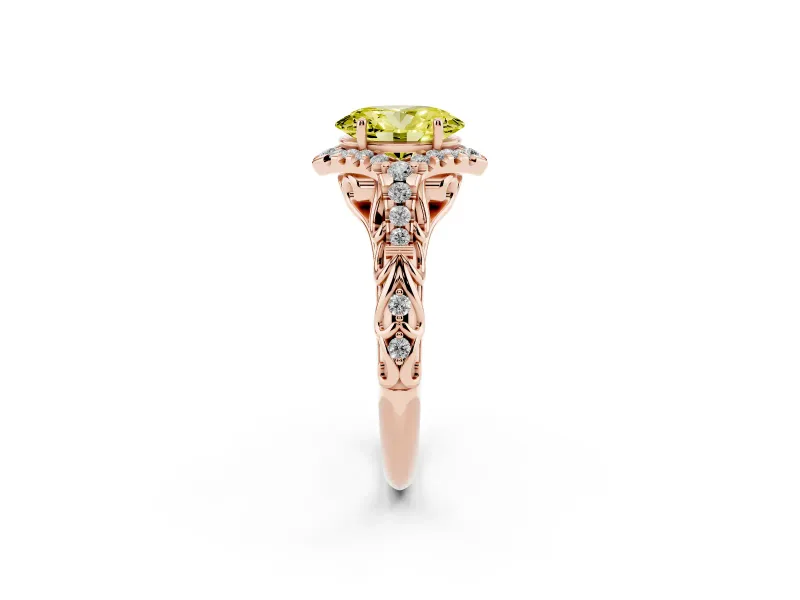 Oval Hidden Halo Filigree Engagement Ring Setting for a Fancy Yellow Lab-Grown Diamond | Rose Gold