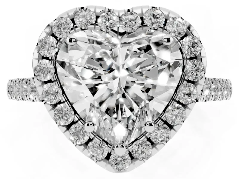 Heart-Shaped Raised Halo Engagement Ring Setting | Pave Band | White Gold