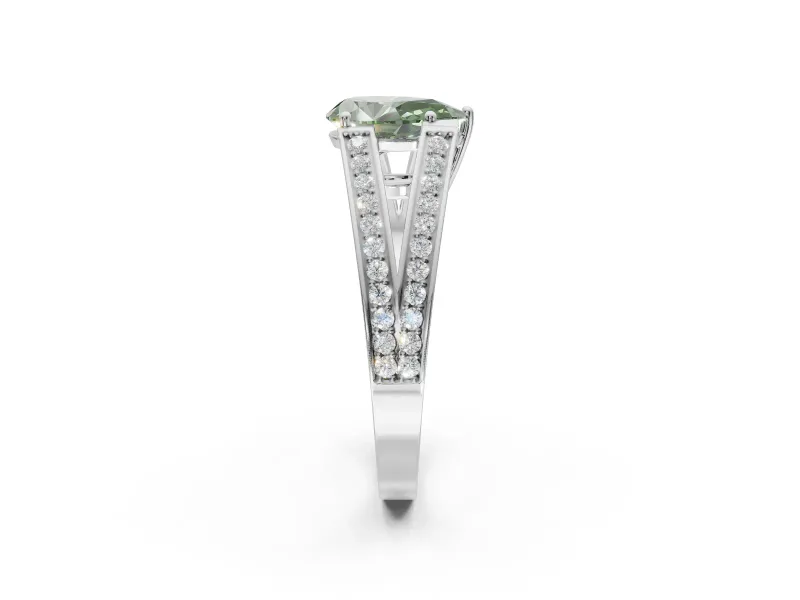 Pear-Shaped Split Shank Pavé Engagement Ring Setting for a Fancy Green Lab-Grown Diamond | Platinum