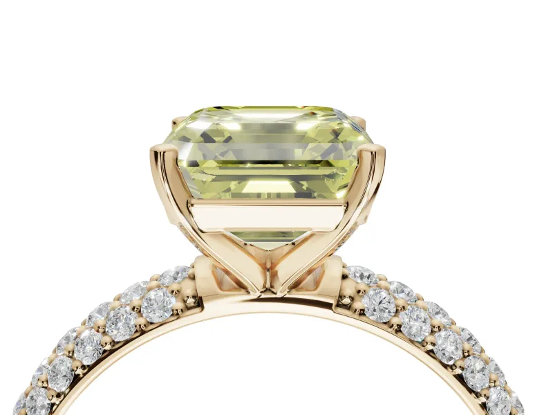 Asscher Cut Domed Pavé Engagement Ring Setting for a Fancy Yellow Lab-Grown Diamond | Yellow Gold