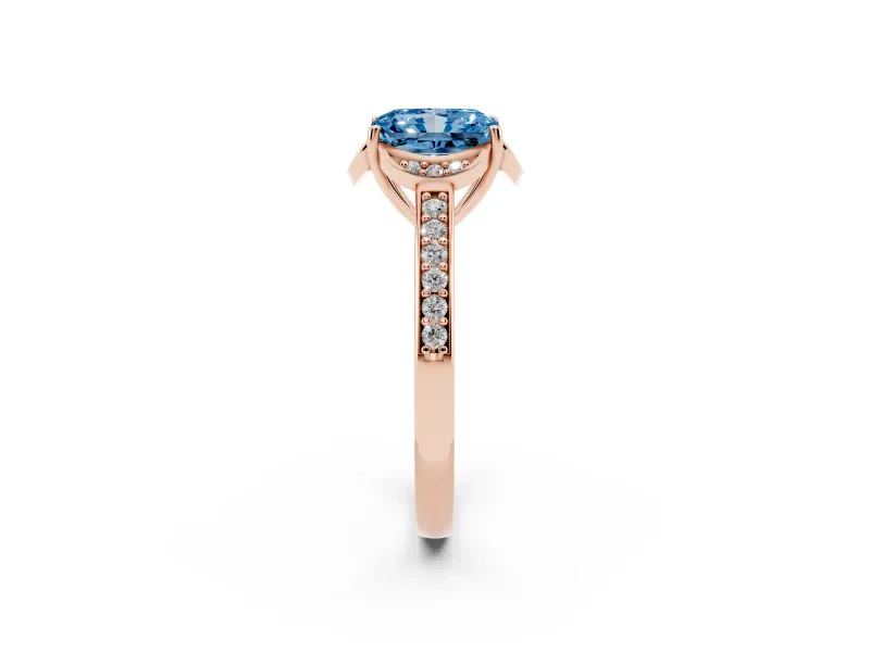 Radiant Cut Floral Pavé Engagement Ring Setting for a Fancy Blue Lab-Grown Diamond | Rose Gold