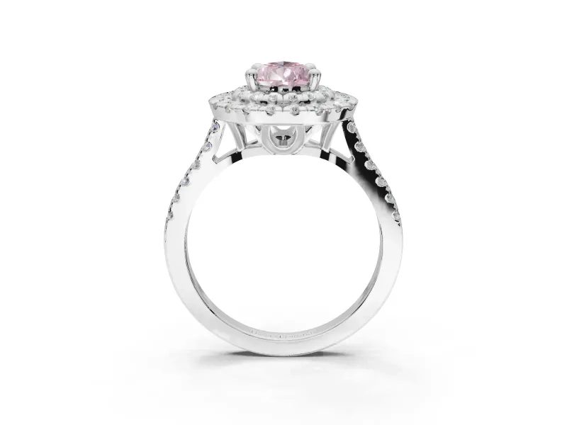 Pear-Shaped Double Halo Engagement Ring Setting for a Fancy Pink Lab-Grown Diamond | Sterling Silver
