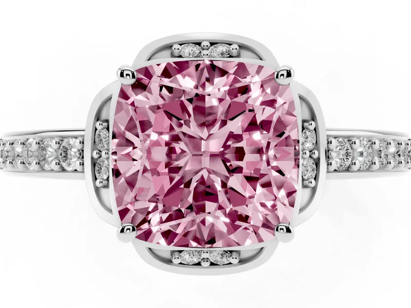 Cushion Cut Floral Pavé Engagement Ring Setting for a Fancy Pink Lab-Grown Diamond | White Gold