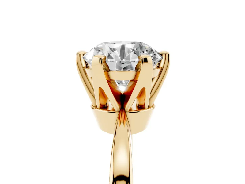 Round Cut Diamond Solitaire Engagement Ring Set in Yellow gold with Slim Tapered Solitaire Band